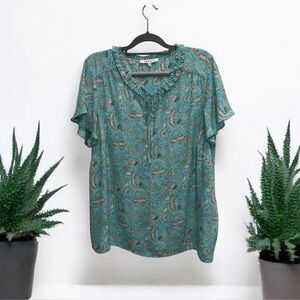 Rose & Olive Teal Paisley Blouse